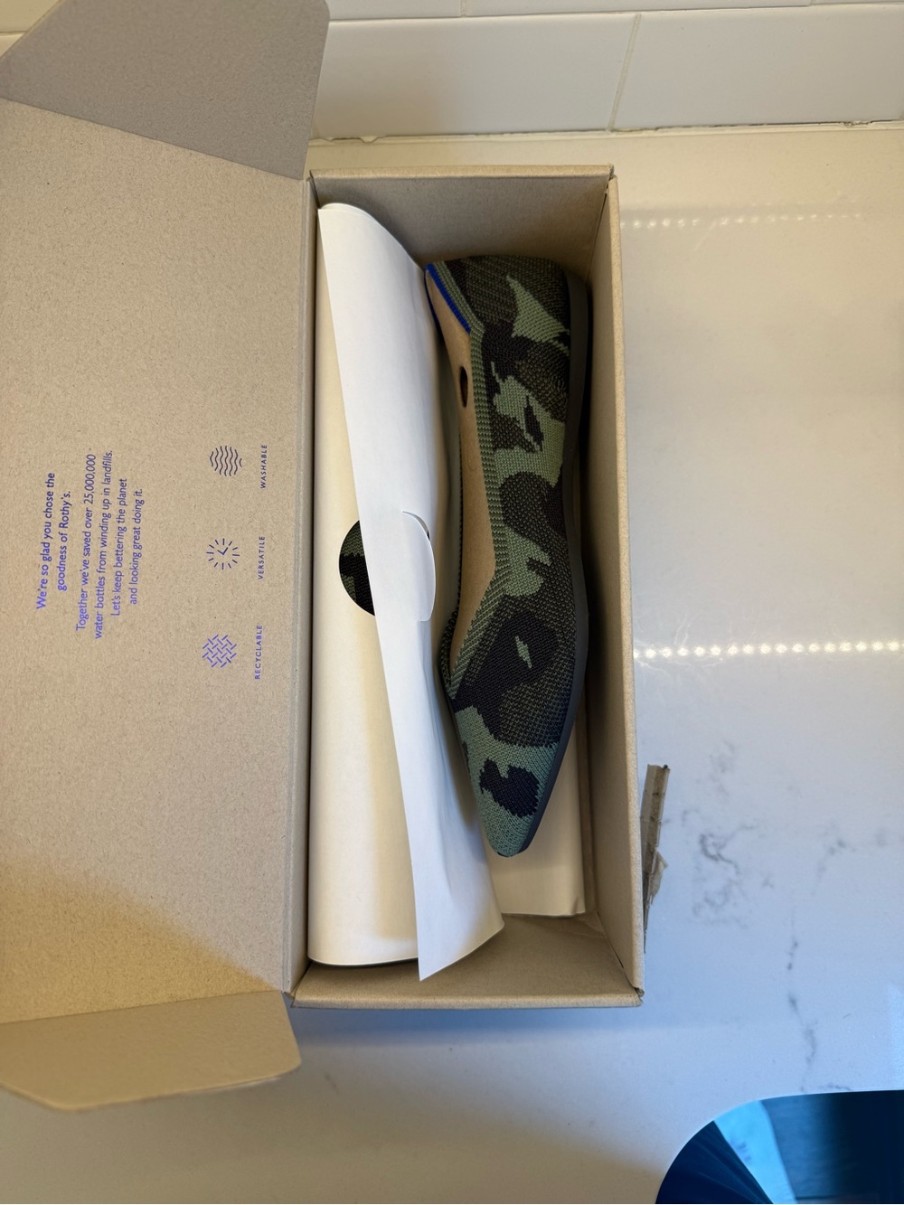 Rothy's Camo Knit Pointed Slip-On Flat - Green & Black